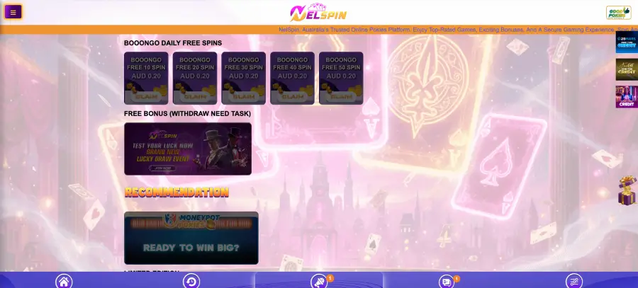 Loyalty Extra Spin and VIP Tier banners at Nelspins